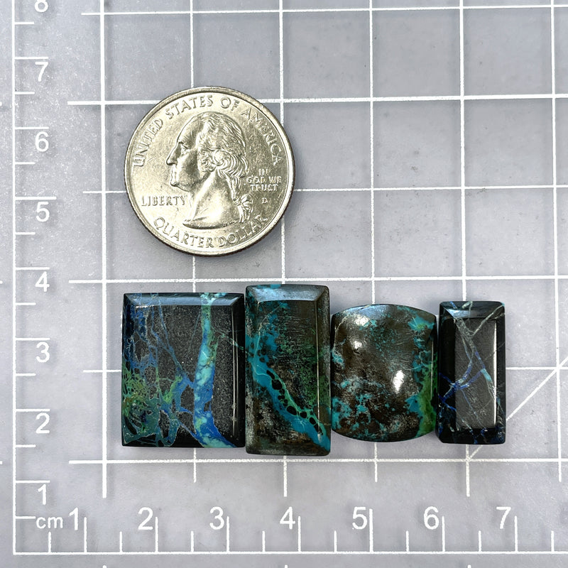 Large Ocean Blue Mixed Yungai Turquoise, Set of 4 Dimensions