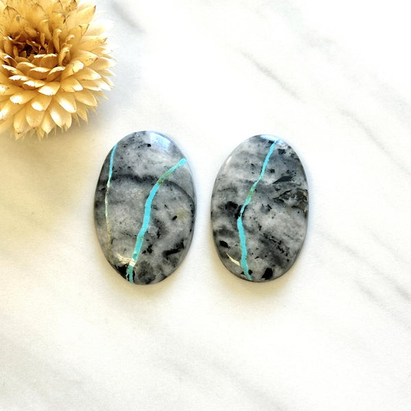 Large Sky Blue Oval Blue Moon Turquoise, Set of 2 Background