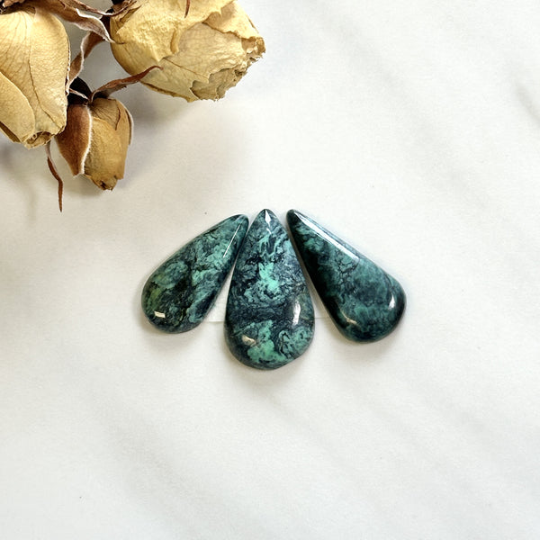 Large Deep Green Teardrop Crescent Lake Variscite, Set of 3 Background