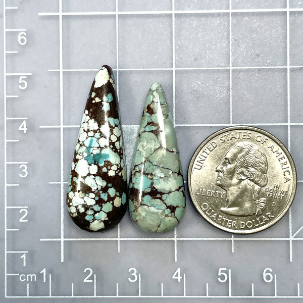 Large Faint Blue Teardrop Mixed Turquoise, Set of 2 Dimensions