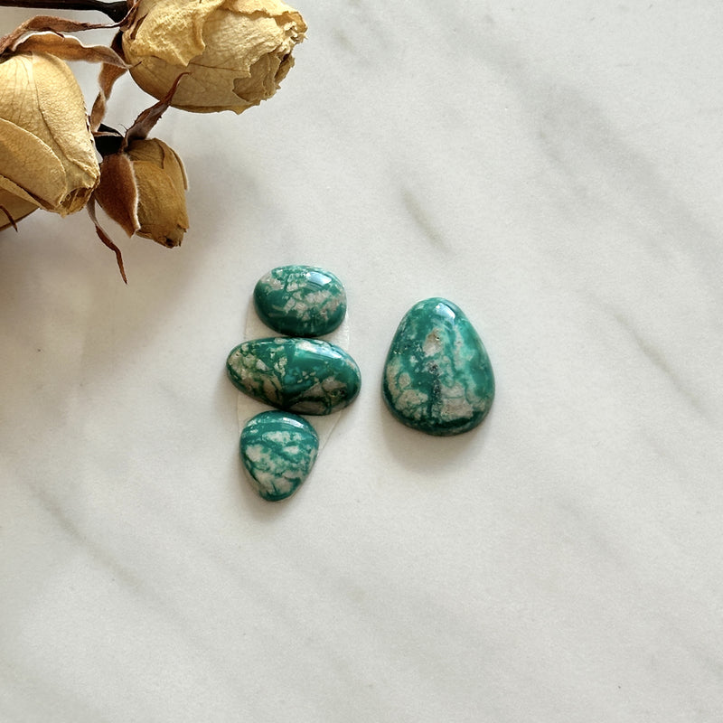 Small Deep Green Mixed Fox Turquoise, Set of 4 Background