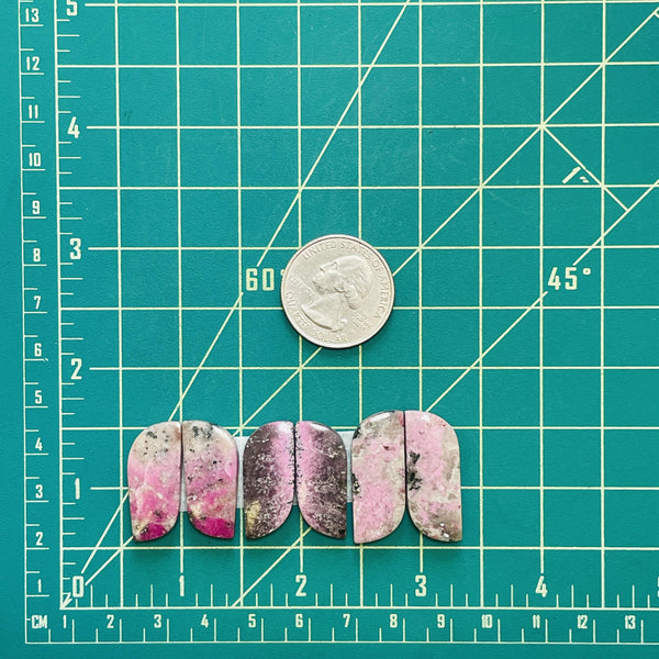 Large Pink Freeform Cobaltoan Calcite, Set of 6 Dimensions