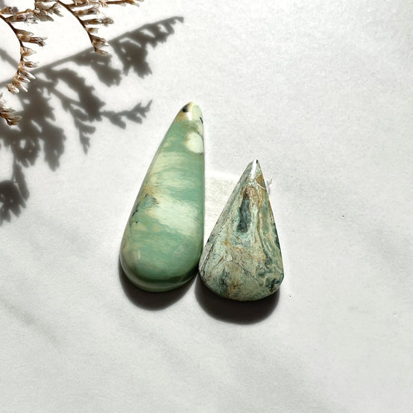 Large Mint Green Teardrop Crescent Lake Variscite, Set of 2 Background