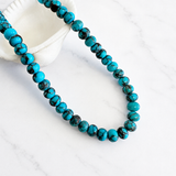 Stabilized Spider Web Egyptian Turquoise Abacus Bead Necklace 16 Inches