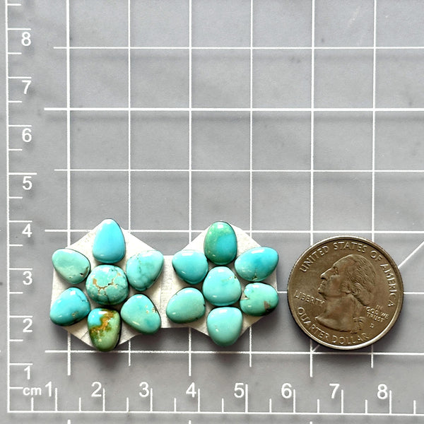 Small Sky Blue Mixed Lone Mountain Turquoise, Set of 14 Dimensions