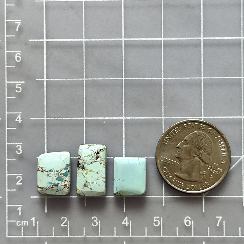 Small Faint Blue Mixed Sand Hill Turquoise, Set of 3 Dimensions