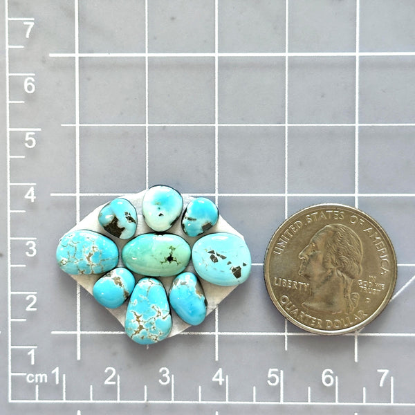 Small Sky Blue Mixed Lone Mountain Turquoise, Set of 9 Dimensions