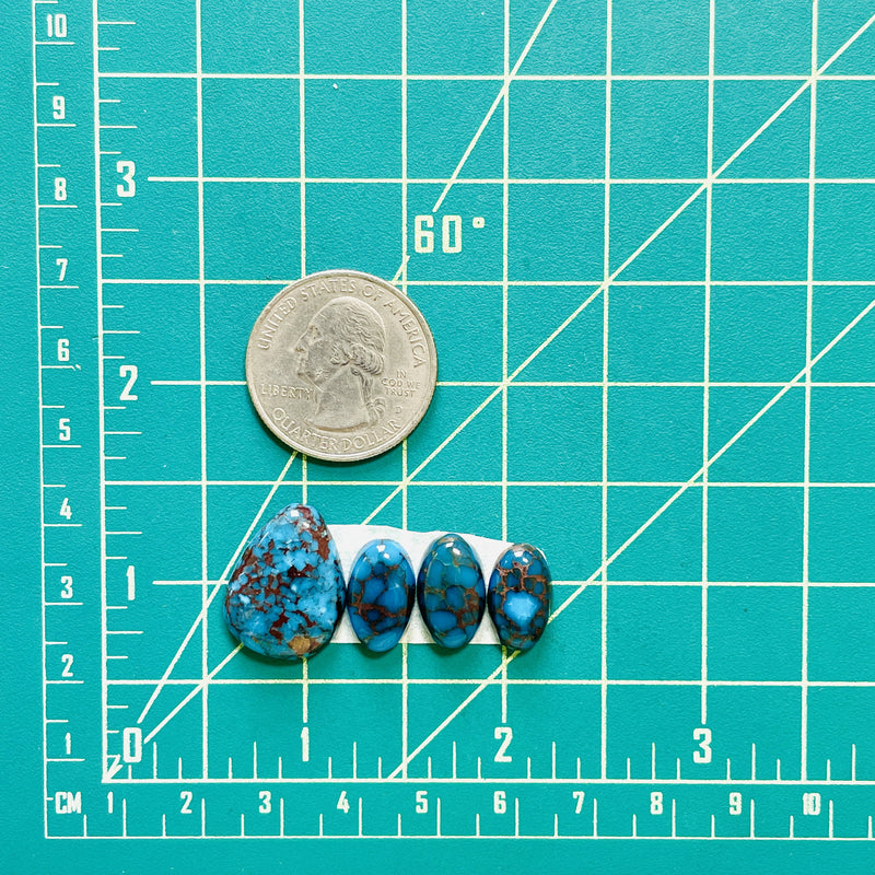 Small Deep Blue Mixed Prince Egyptian Turquoise, Set of 4 Dimensions