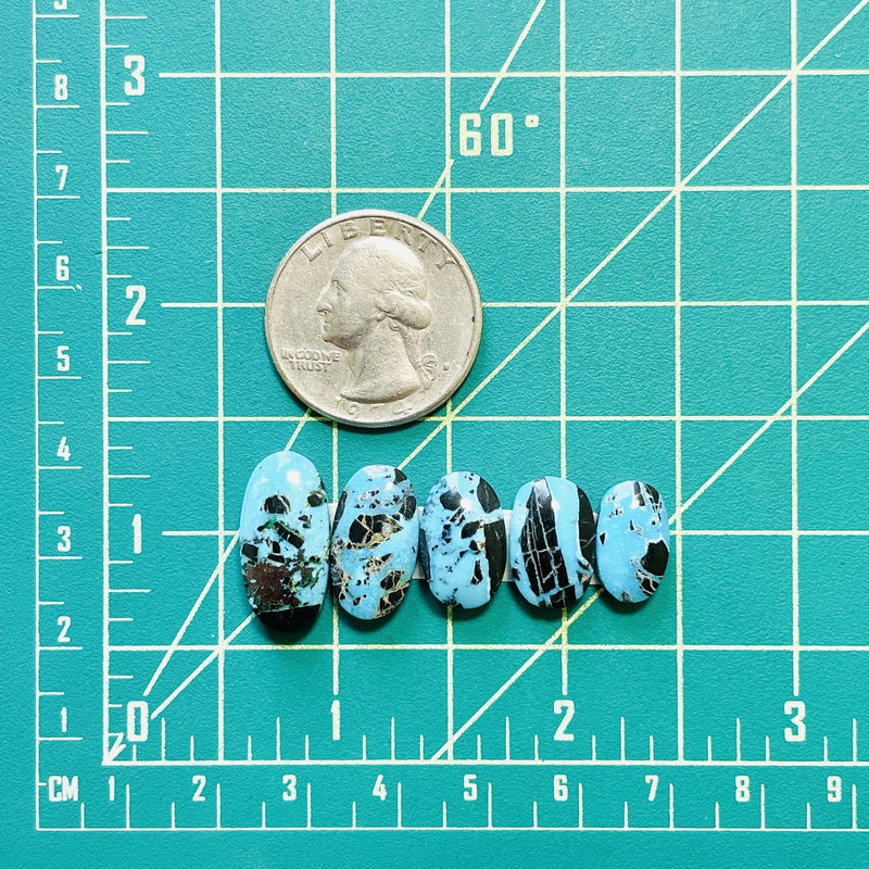 Small Ocean Blue Oval Yungai Turquoise, Set of 5 Dimensions