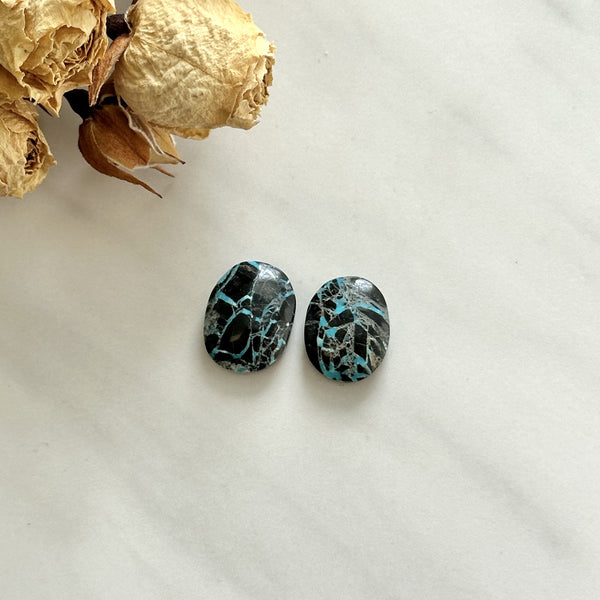 Small Sky Blue Oval Blue Moon Turquoise, Set of 2 Background