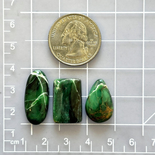 Large Deep Green Mixed Crescent Lake Variscite, Set of 3 Dimensions