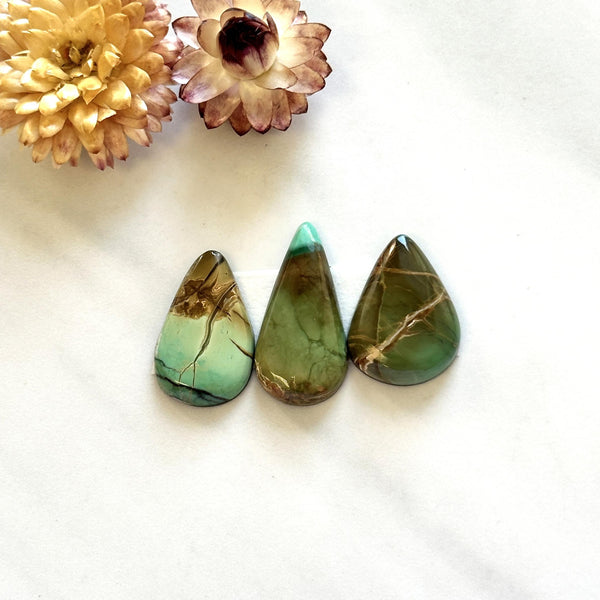 Medium Sea Green Teardrop Crescent Lake Variscite, Set of 3 Background