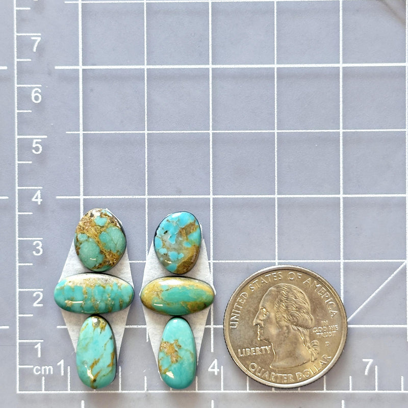 Small Sky Blue Mixed Pilot Mountain Turquoise, Set of 6 Dimensions
