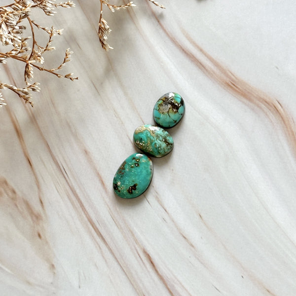 Small Sea Green Oval Treasure Mountain Turquoise, Set of 3 Background