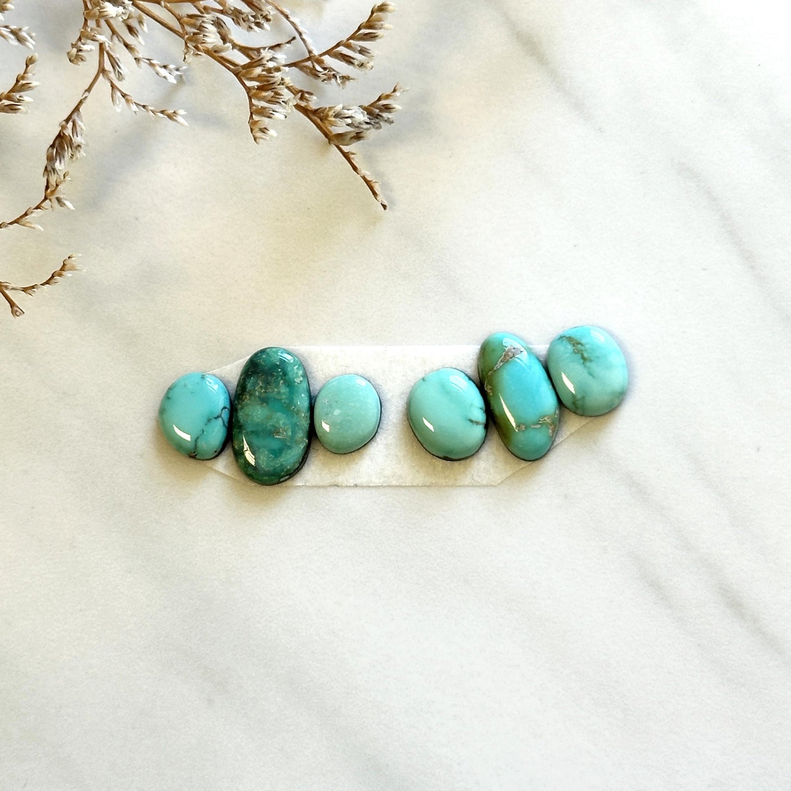 Small Sky Blue Mixed Lone Mountain Turquoise, Set of 6 - Turquoise