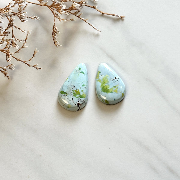 Large Faint Blue Teardrop Sand Hill Turquoise, Set of 2 Background