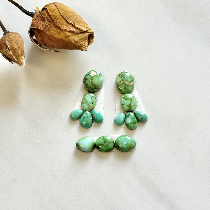Small Lime Green Mixed Sonoran Gold Turquoise, Set of 13 Background