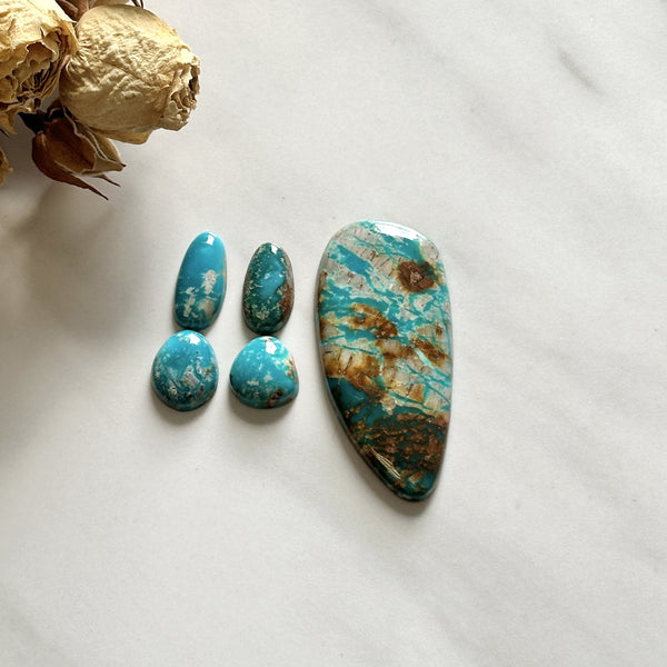 Large Sky Blue Mixed Fox Turquoise, Set of 5 Background
