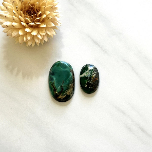 Large Deep Green Oval Crescent Lake Variscite, Set of 2 Background