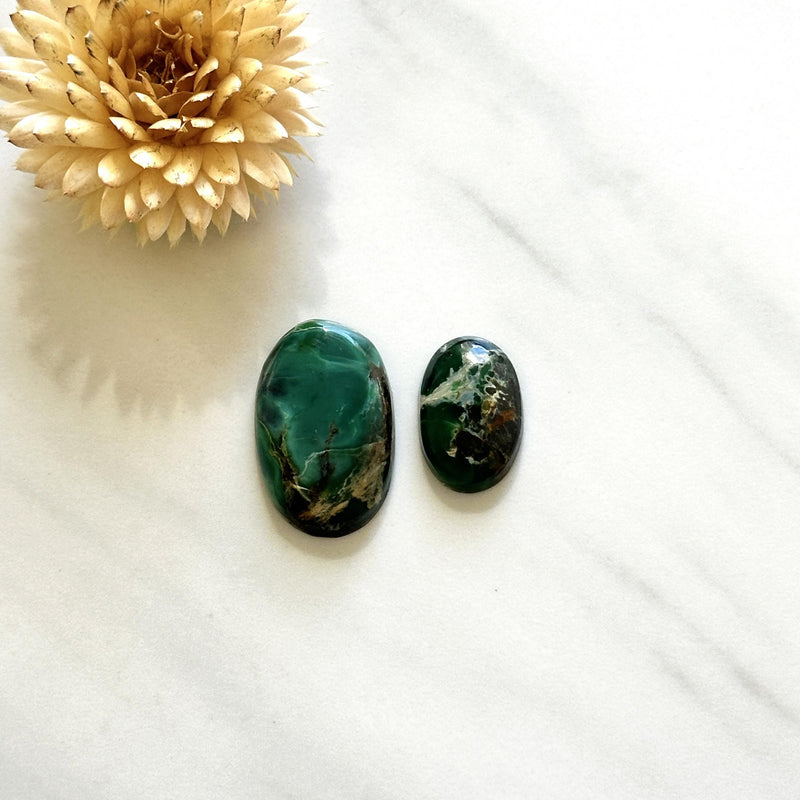 Large Deep Green Oval Crescent Lake Variscite, Set of 2 Background