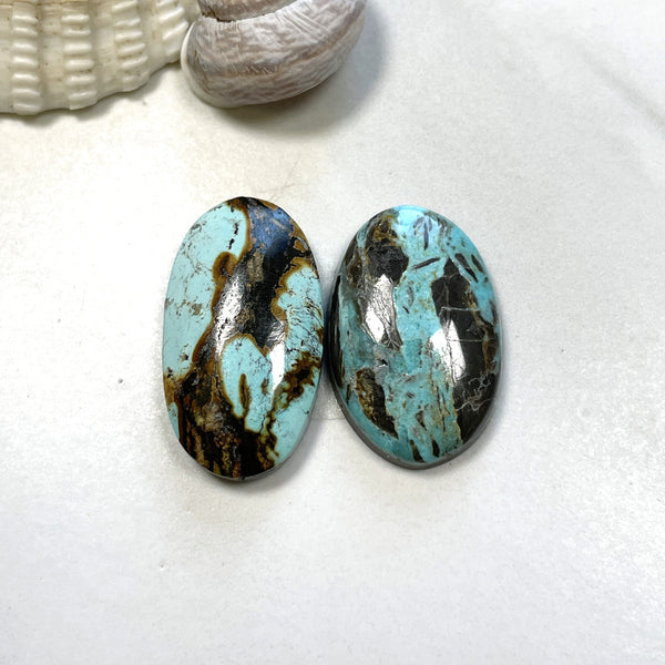 Large Sky Blue Oval Blue Moon Turquoise, Set of 2 Background