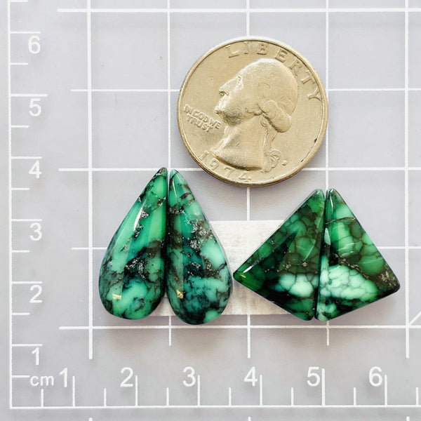 Large Deep Green Mixed Malachite Copper Mineral, Set of 4 Dimensions