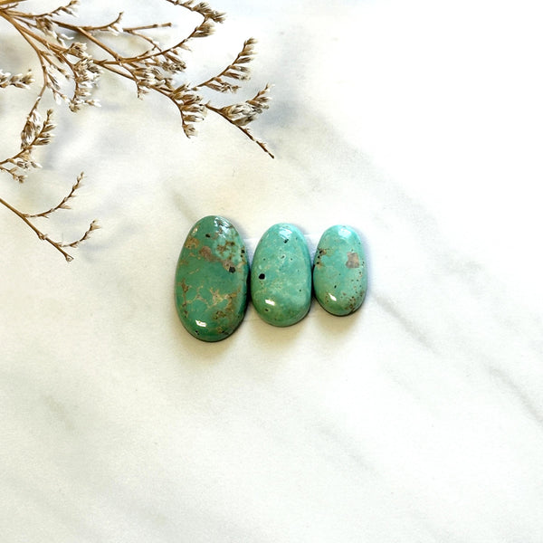 Small Mint Green Oval Lone Mountain Turquoise, Set of 3 Background