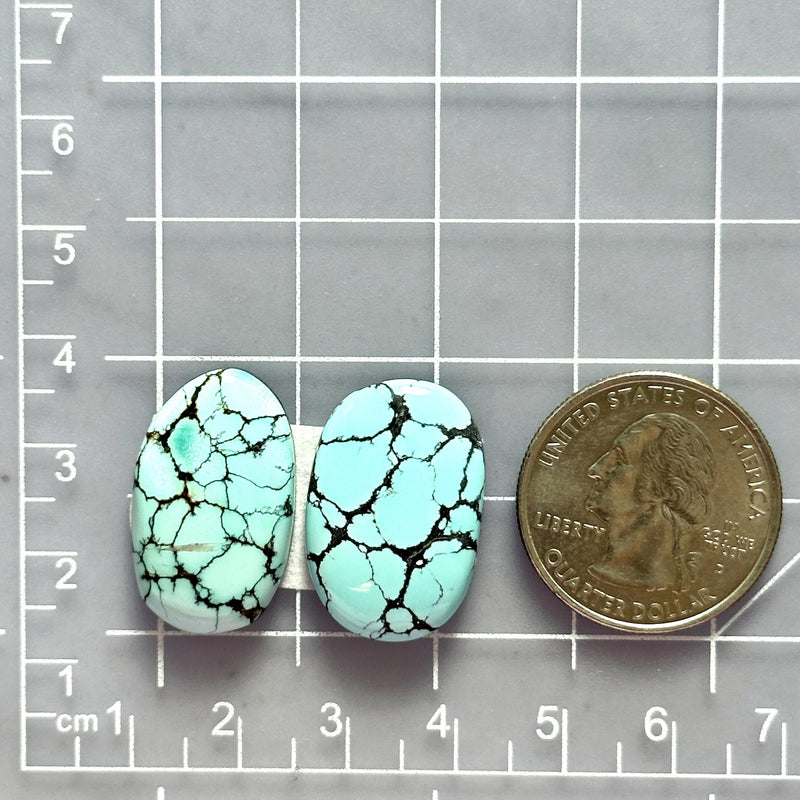 Large Sky Blue Oval Sand Hill Turquoise, Set of 2 Dimensions