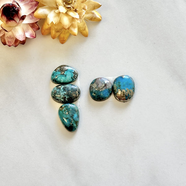 Small Deep Blue Freeform Morenci Turquoise, Set of 5 Background