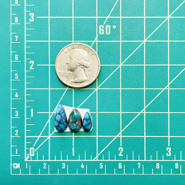 Small Ocean Blue Teardrop Prince Egyptian Turquoise, Set of 3 Dimensions