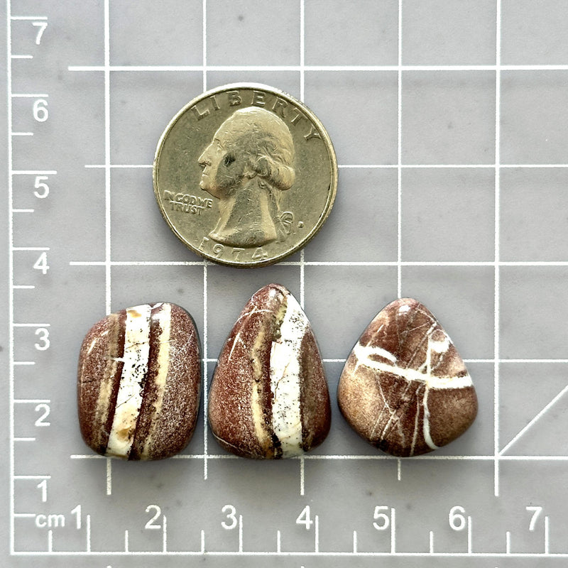 Large Red Mixed White Buffalo Dolomite, Set of 3 Dimensions