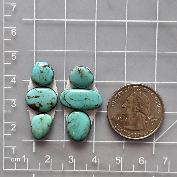Small Sky Blue Mixed Pilot Mountain Turquoise, Set of 6 Dimensions