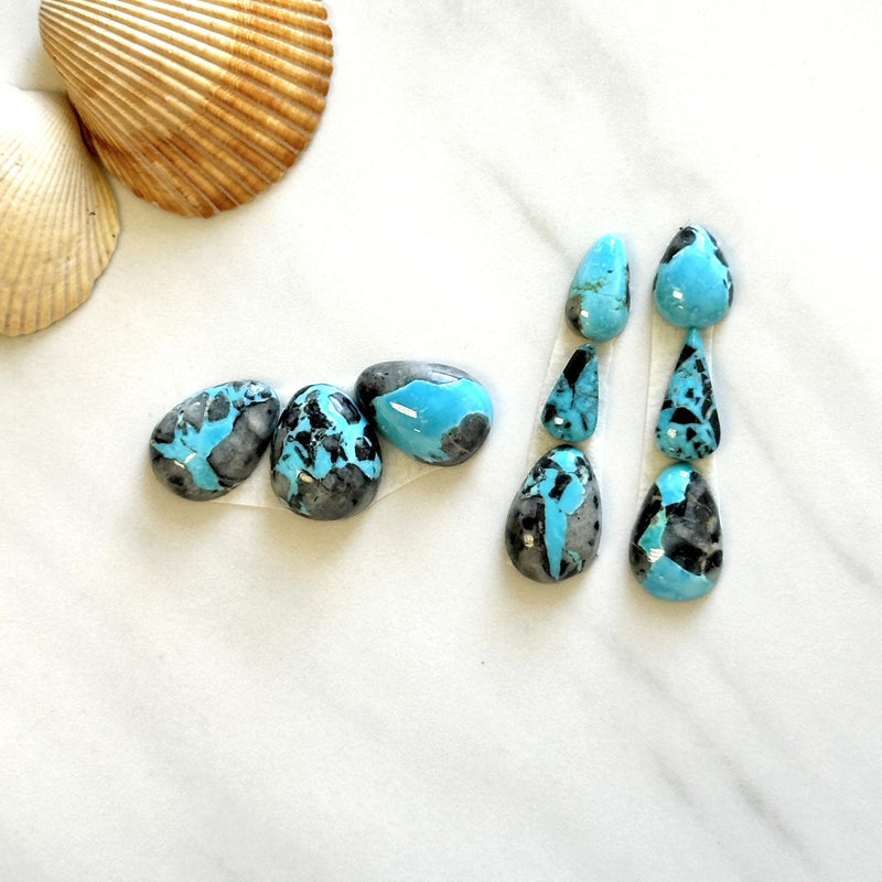 Small Sky Blue Mixed Blue Moon Turquoise, Set of 9 Background