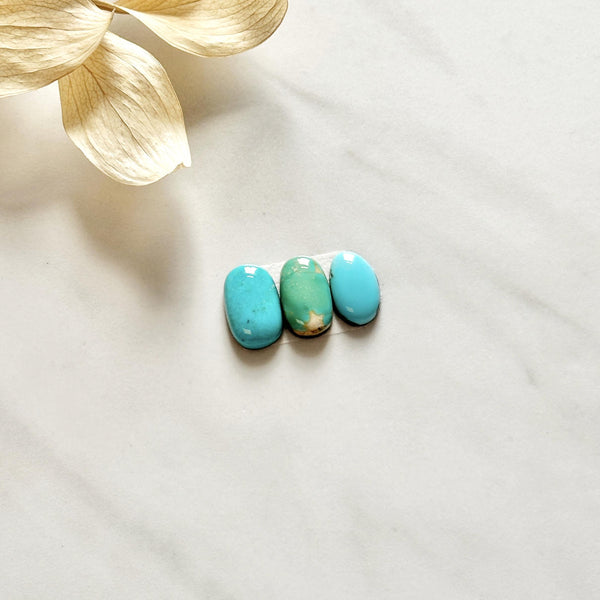 Small Sky Blue Oval Mixed Turquoise, Set of 3 Background