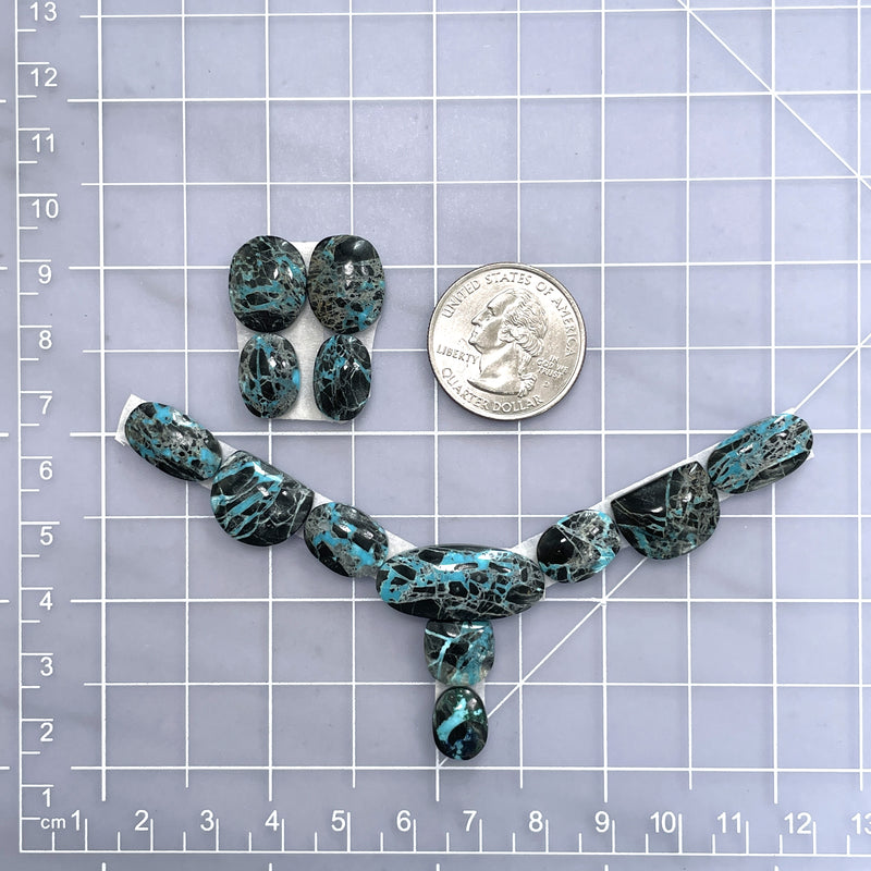 Small Deep Blue Mixed Yungai Turquoise, Set of 13 Dimensions