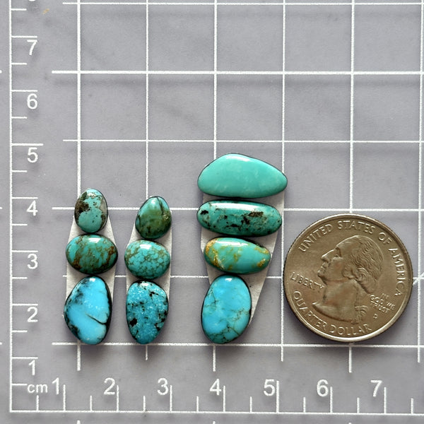 Small Mixed Freeform Mixed Turquoise, Set of 10 Dimensions