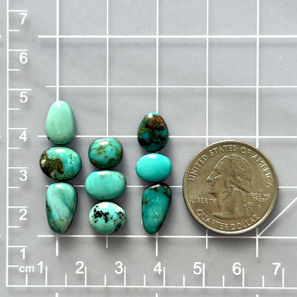 Small Sky Blue Mixed Kingman Turquoise, Set of 9 Dimensions