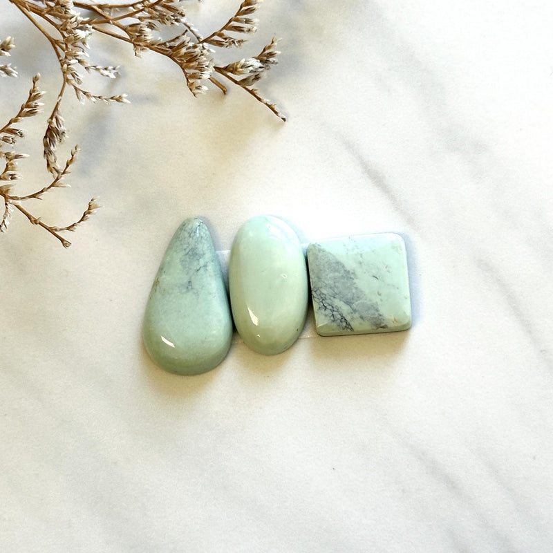 Large Faint Green Mixed Crescent Lake Variscite, Set of 3 Background