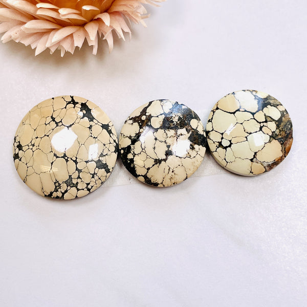 Large Pale Brown Round Treasure Mountain Turquoise, Set of 3 Background