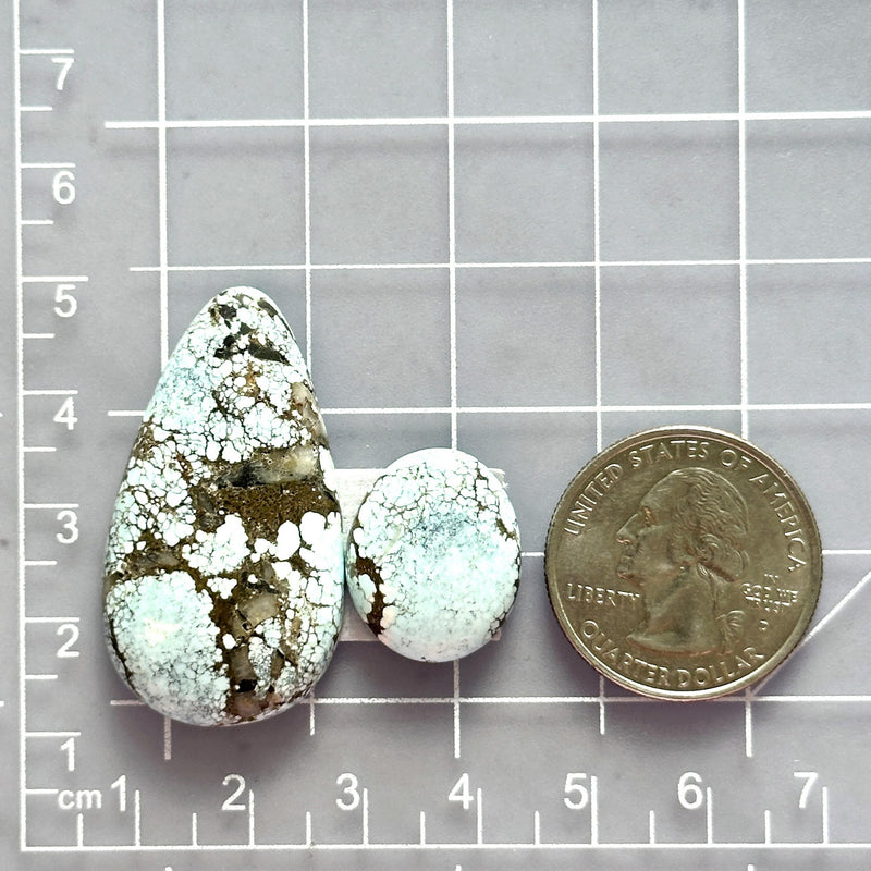 Large Faint Blue Mixed Sand Hill Turquoise, Set of 2 Dimensions