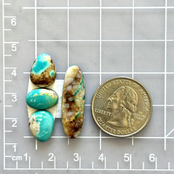 Small Sky Blue Mixed Royston Turquoise, Set of 4 Dimensions