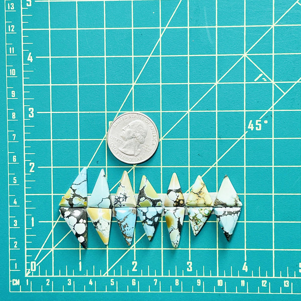 Small Mixed Triangle Mixed Turquoise, Set of 14 Dimensions