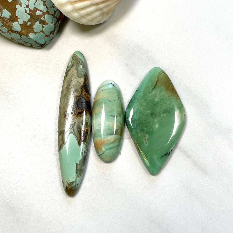 Large Sea Green Mixed Crescent Lake Variscite, Set of 3 Background