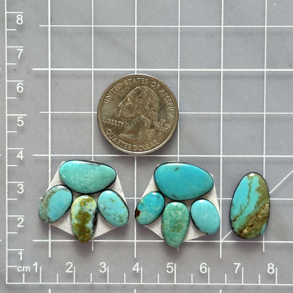 Small Sky Blue Mixed Royston Turquoise, Set of 9 Dimensions