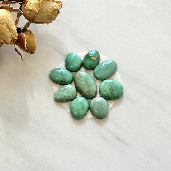 Small Mint Green Mixed Broken Arrow Variscite, Set of 9 Background