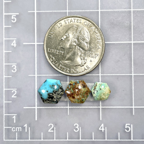 Small Mixed Hexagon Mixed Turquoise, Set of 3 Dimensions