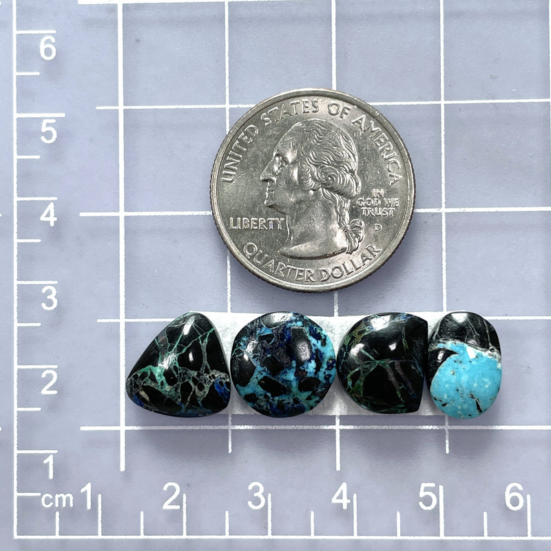 Small Ocean Blue Mixed Yungai Turquoise, Set of 4 Dimensions