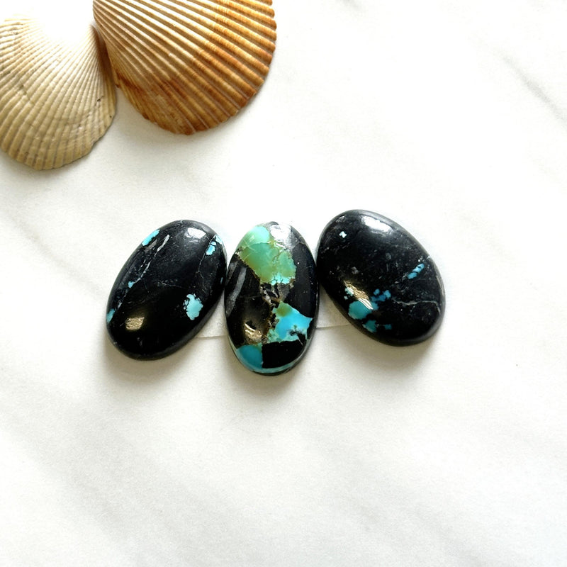 Large Sky Blue Oval Blue Moon Turquoise, Set of 3 Background