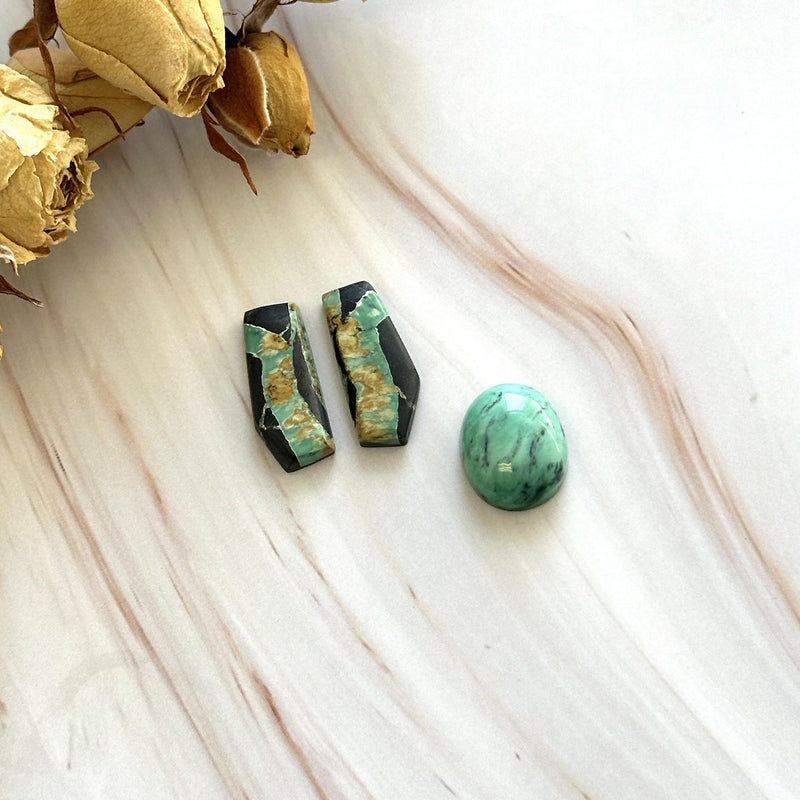 Medium Sea Green Mixed Crescent Lake Variscite, Set of 3 Background