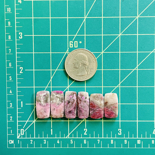Medium Pink Cushion Cobaltoan Calcite, Set of 6 Dimensions